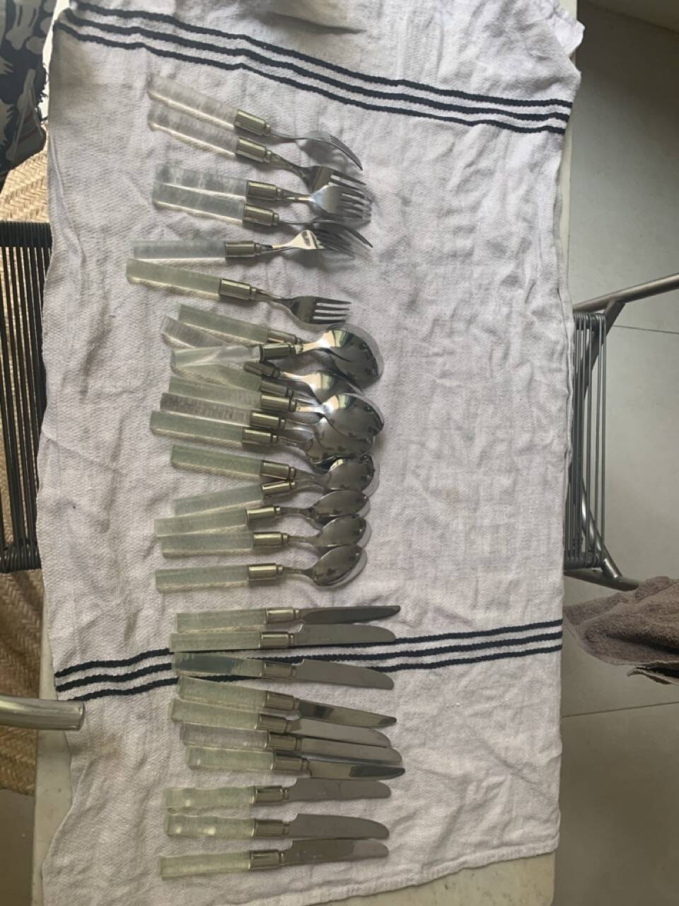 Set of plexiglass and stainless steel cutlery "Italy" from the 80s