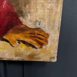 Oil on cardboard by A. Pon child blowing a bubble 1960
