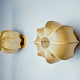 Pair of “cocoon” wall lights, resin and pine, italy, 1970