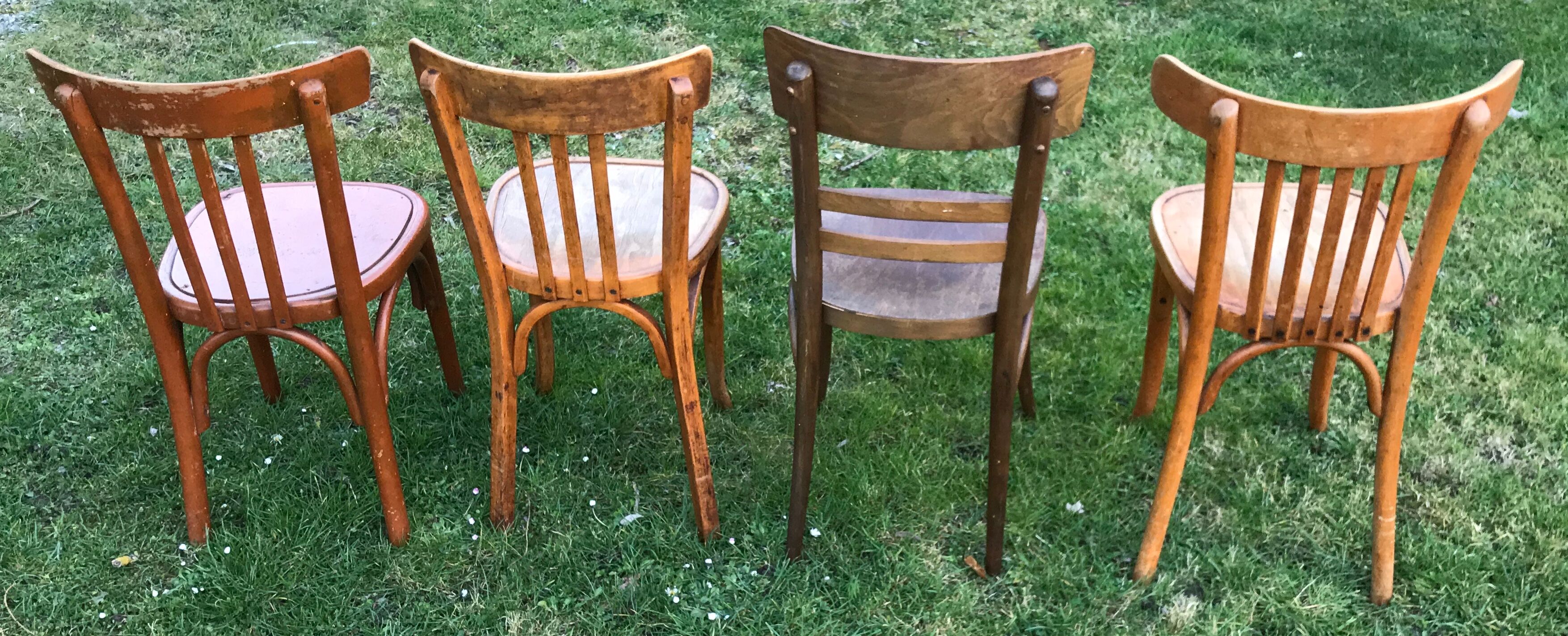 Series of 4 mismatched bistro chairs