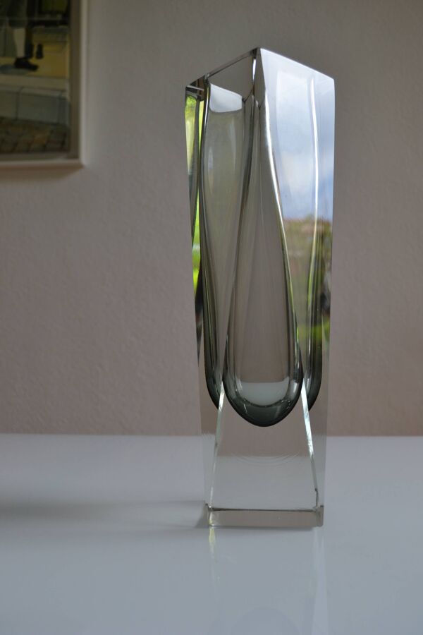 Vase Murano Sommerso Gris bleu 30 cm Vintage 1970