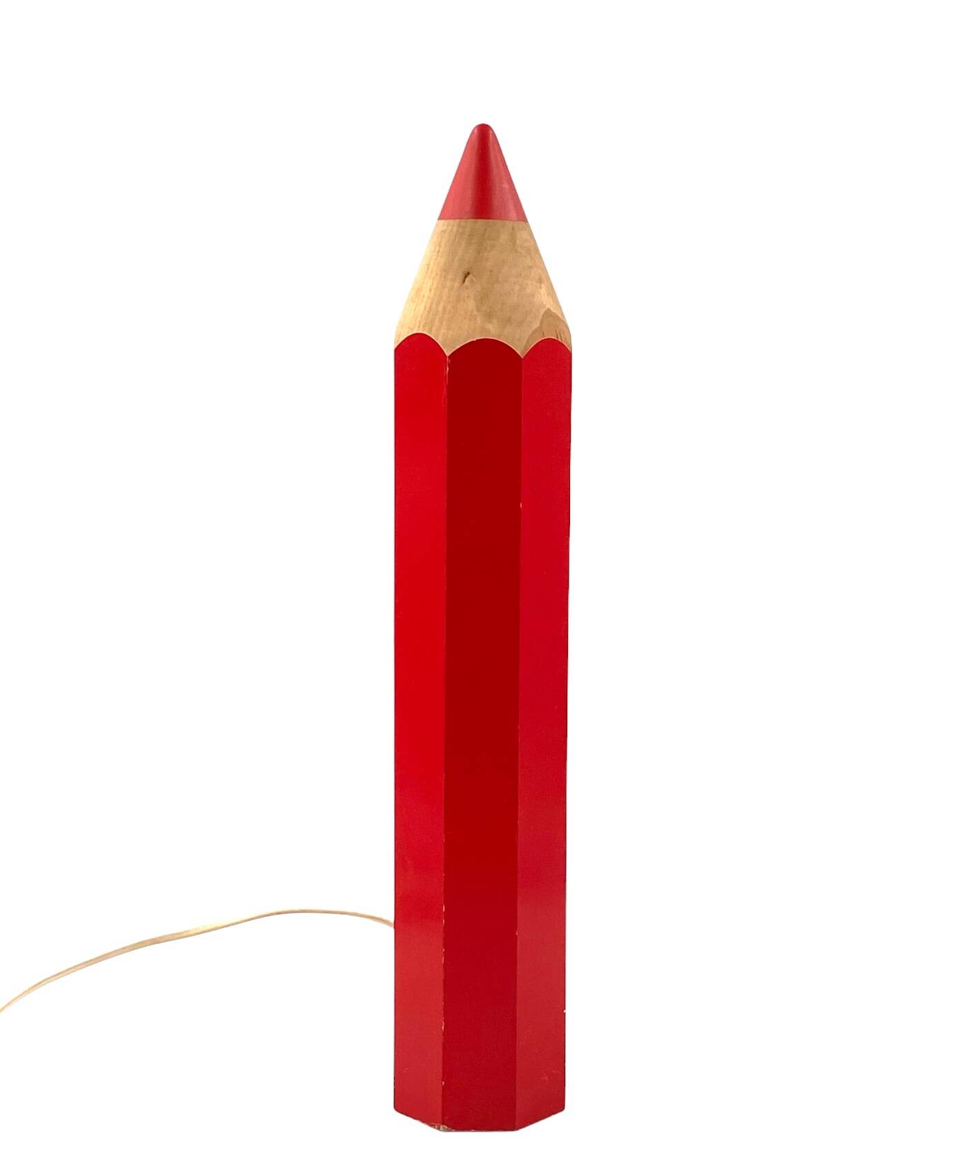 Pierre Sala, postmodern red Pencil table lamp, Ed. Vilac France 1980s