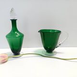 Pair of Green Hand-Blown Glass Wine and Water Pitchers, Empoli
