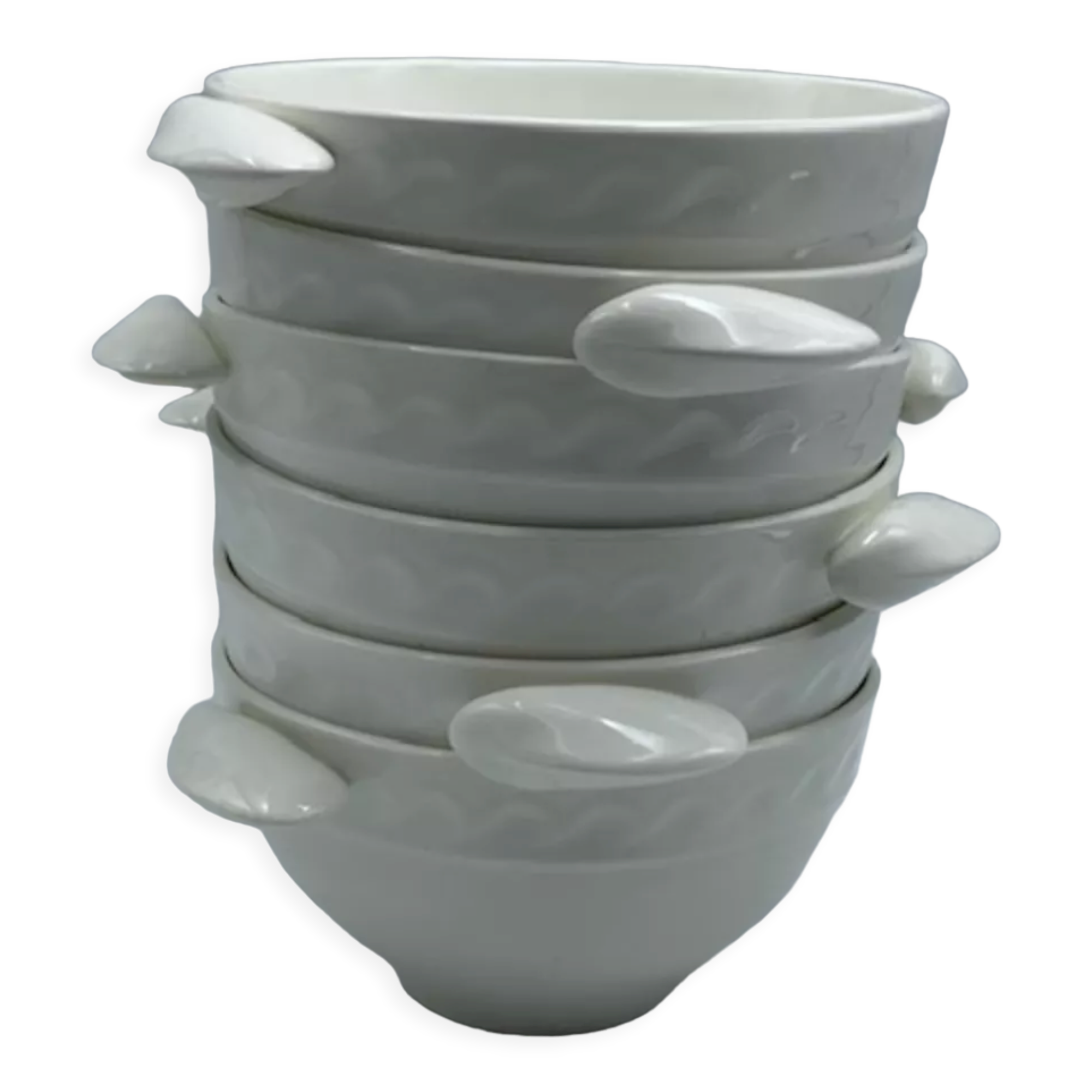 Six bowls for fish soup or Gien mussels