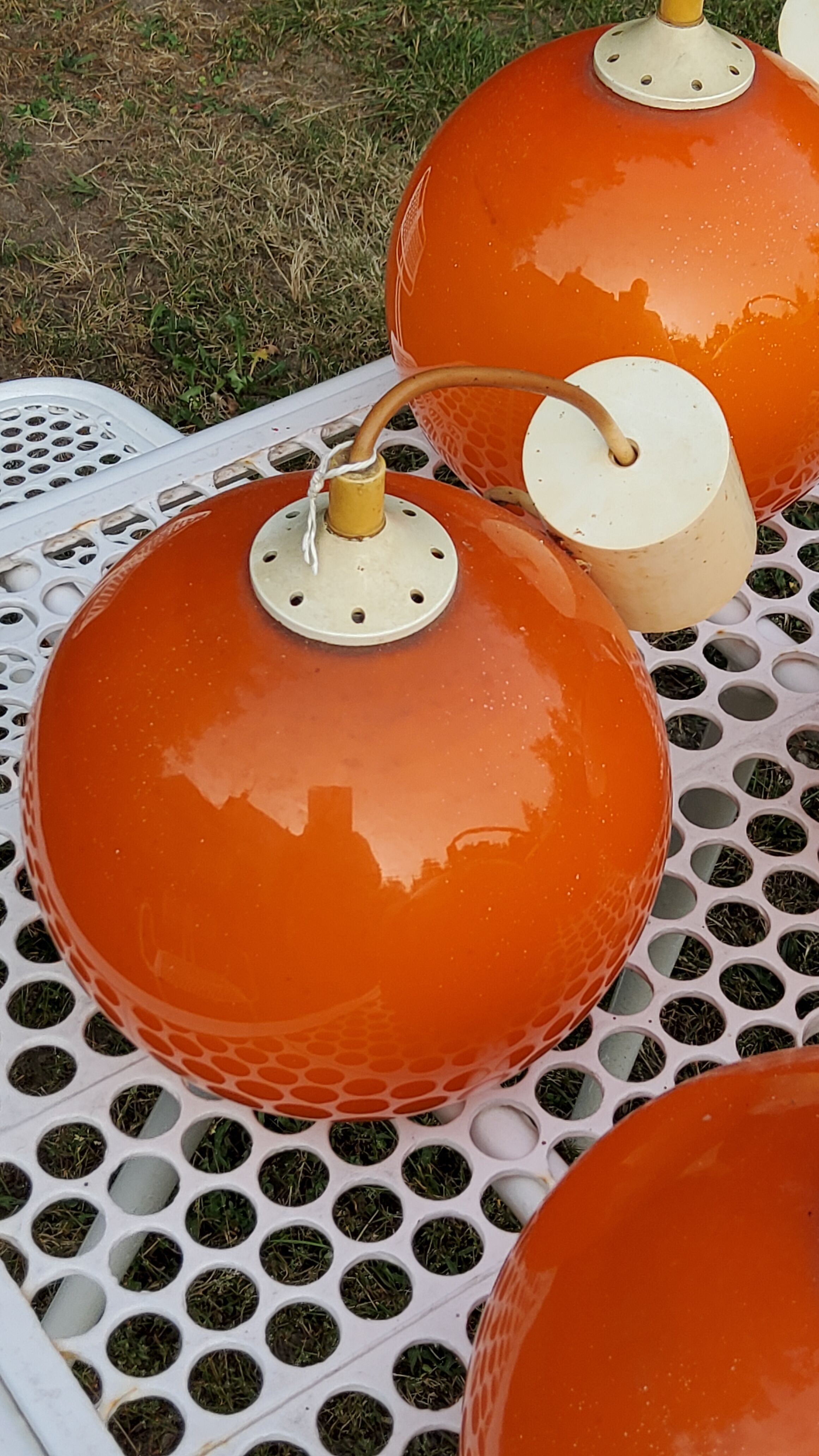 Set of 5 orange glass ball pendants from the 70s