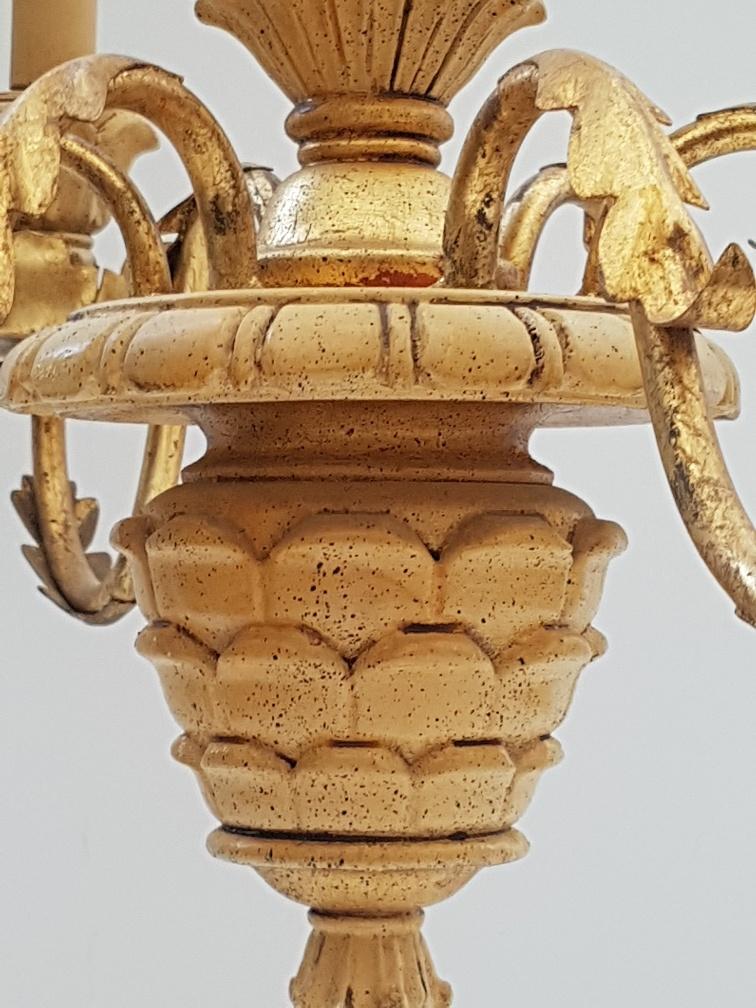Lustre ananas bois et métal doré 6 lumières