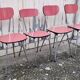 Red / pink formica table and its 4 chairs, vintage 70s.