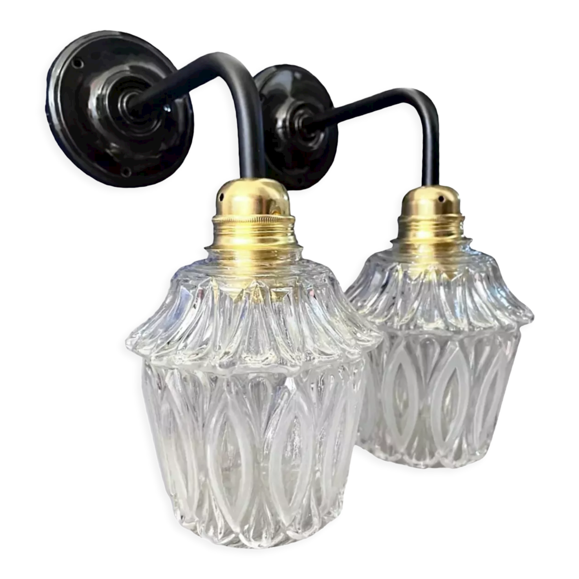 Pair of vintage electrified glass wall lamps