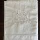 Drap ancien monogrammé BL - Toile métis "Fleur bleue"