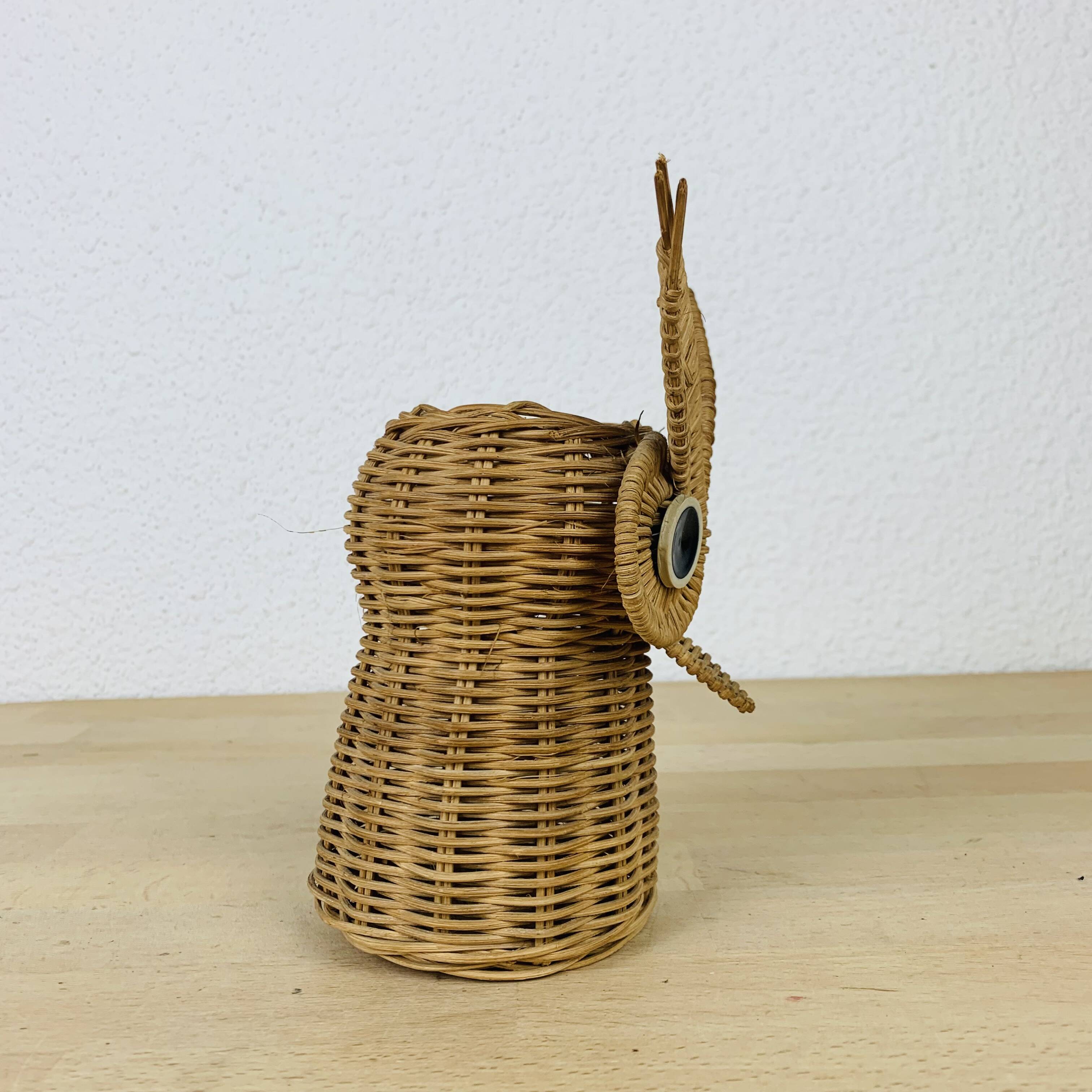 Pot à crayon hibou en osier