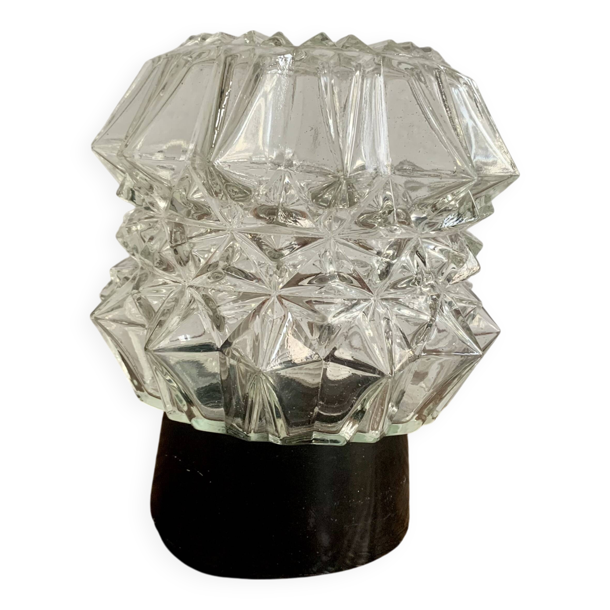 Plafonnier en verre moulé pointe de diamant, 1960