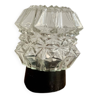 Plafonnier en verre moulé pointe de diamant, 1960