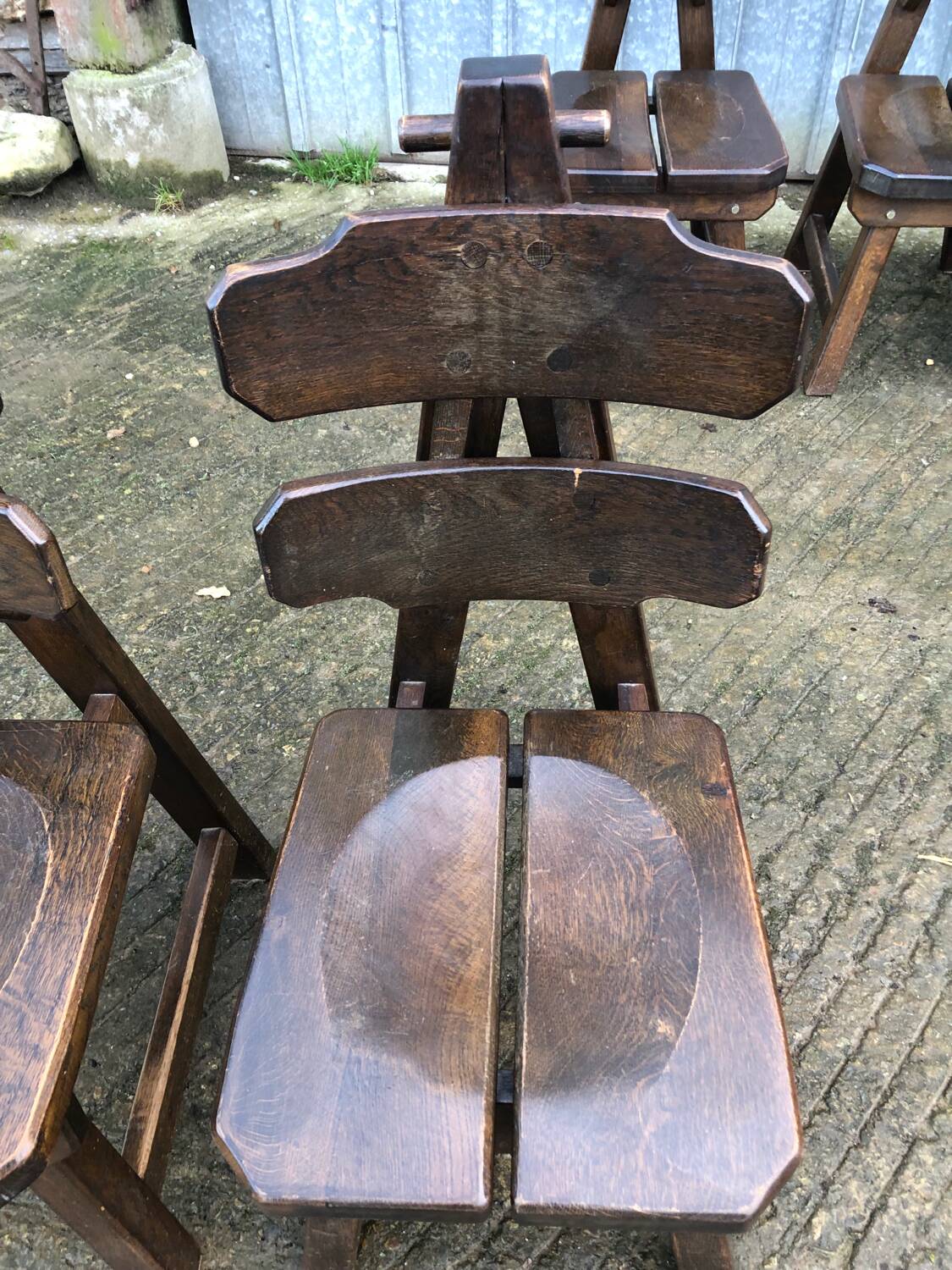 6 brutalist chairs in solid oak