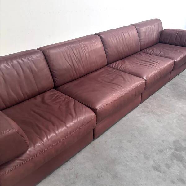 Brown leather modular sofa by De Sede; DS76, 1970s (straight)