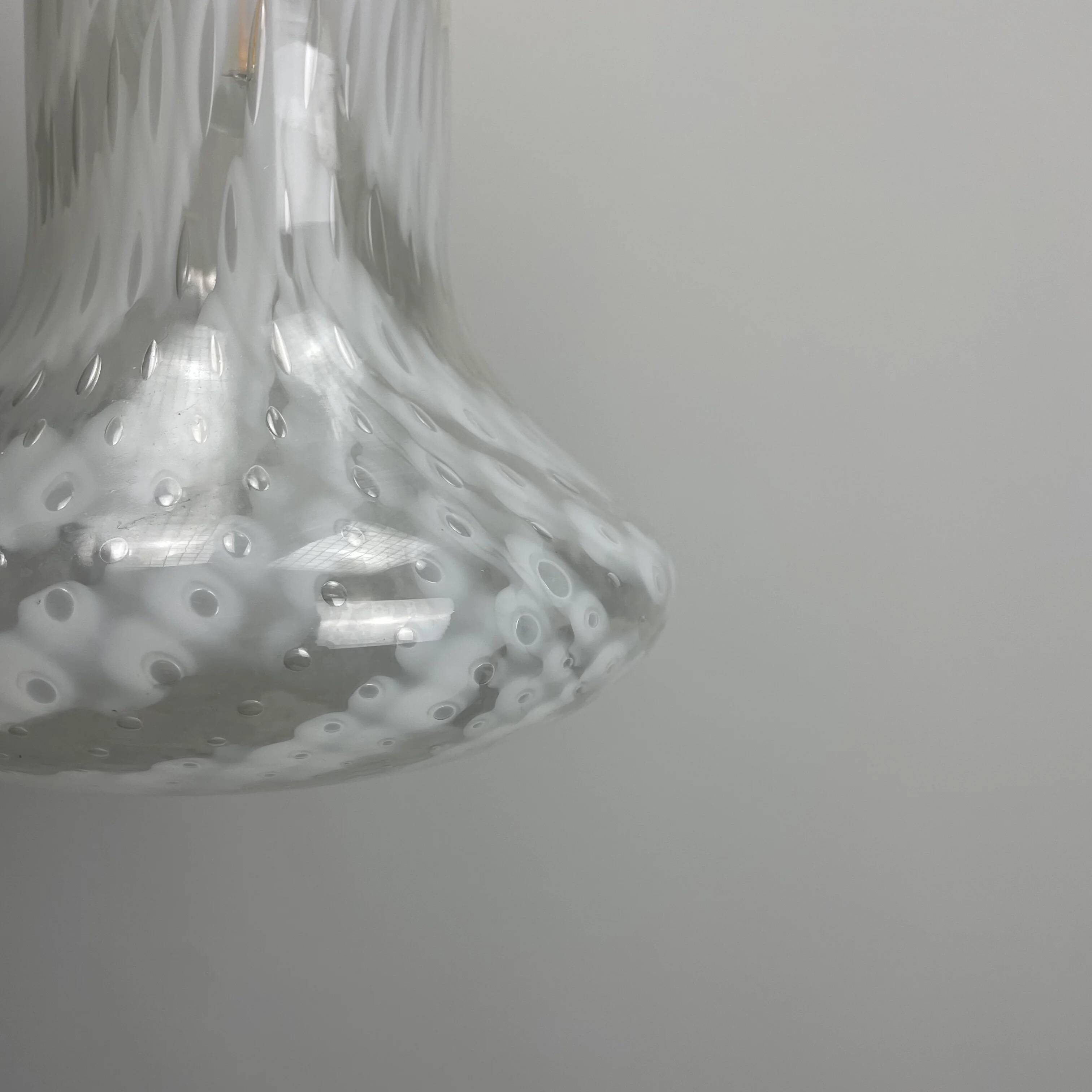 Suspension in cloudy and transparent white glass, Italian, 1960.