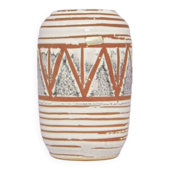 Vase vintage géométrique blanc moyen d’allemagne de l’ouest scheurich
