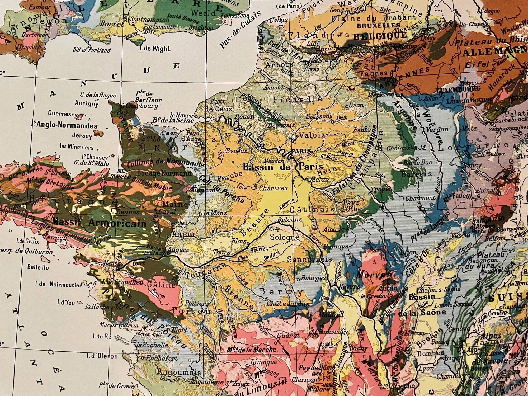 Old geological France map - 1930