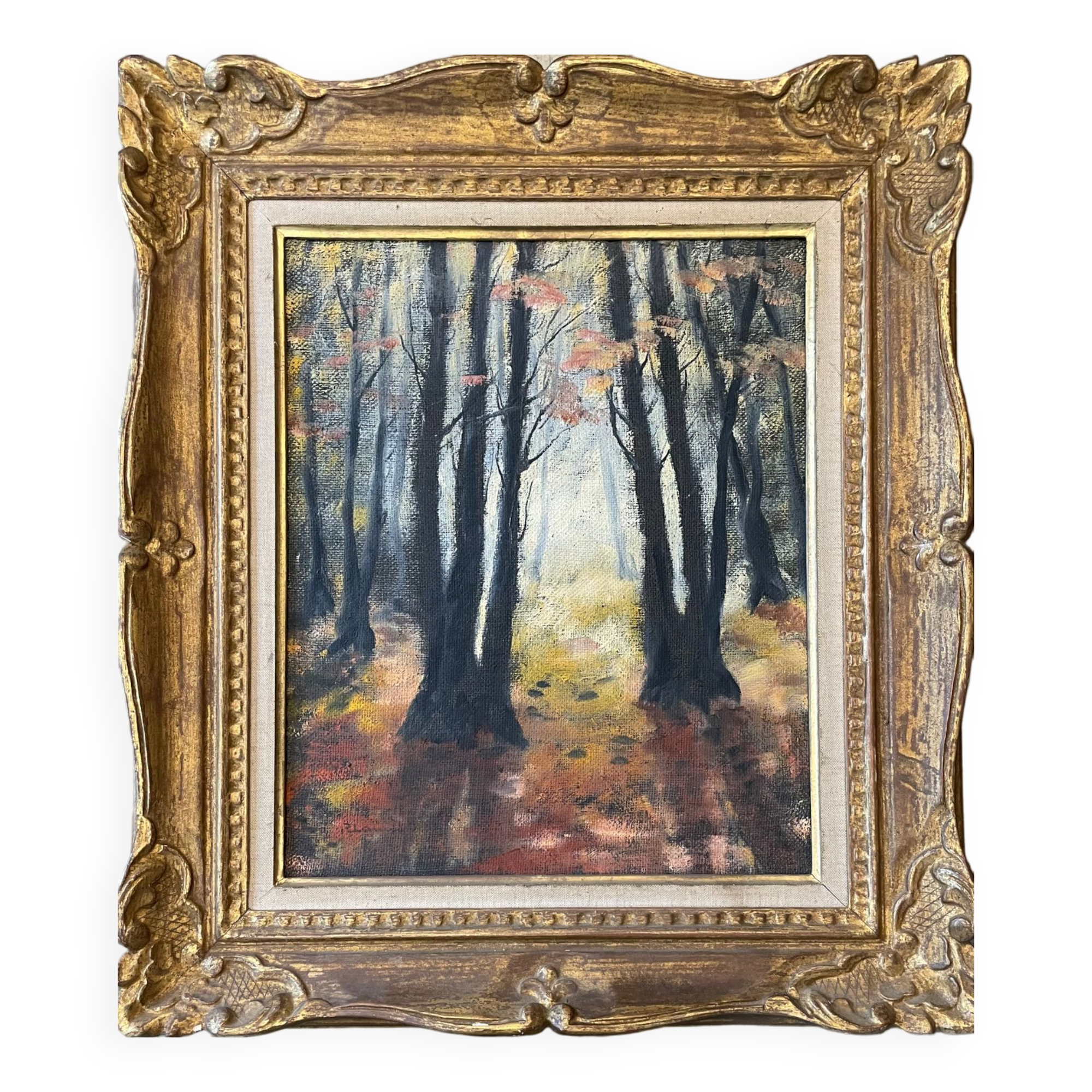 Table painting old forest landscape early 20th century