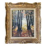 Table painting old forest landscape early 20th century