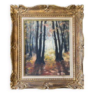 Table painting old forest landscape early 20th century