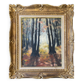 Table painting old forest landscape early 20th century