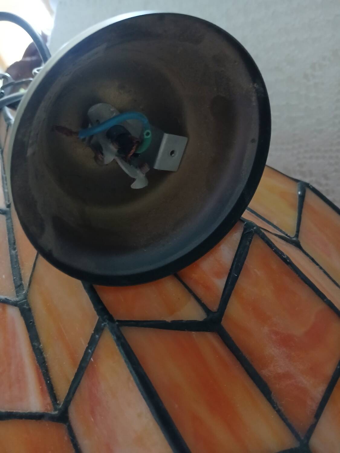 Antique stained glass and bronze pendant light