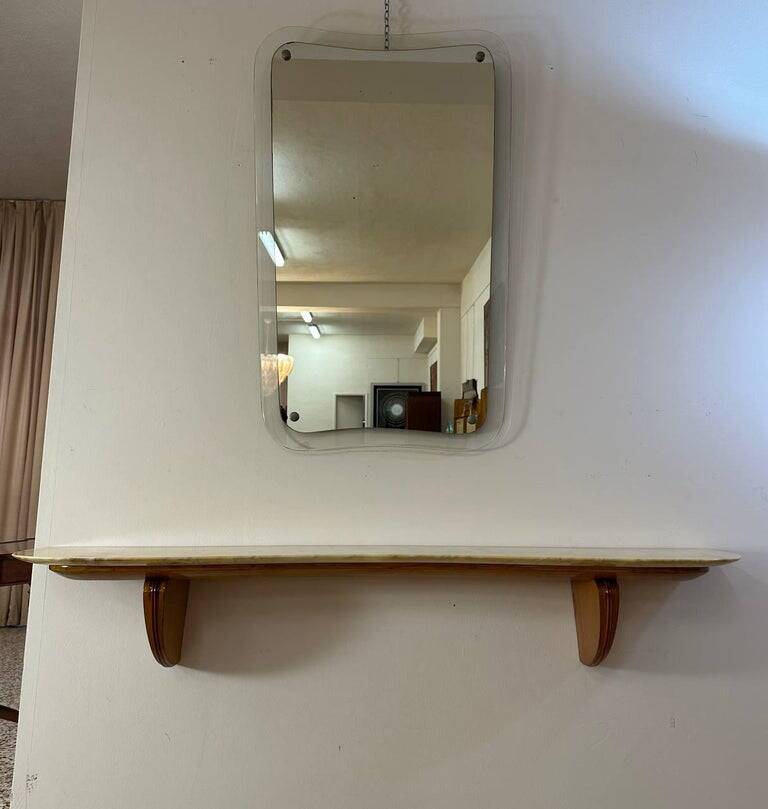 Italian Art Deco Console in Cherry Wood and Siena Marble by Paolo Buffa, 1940s