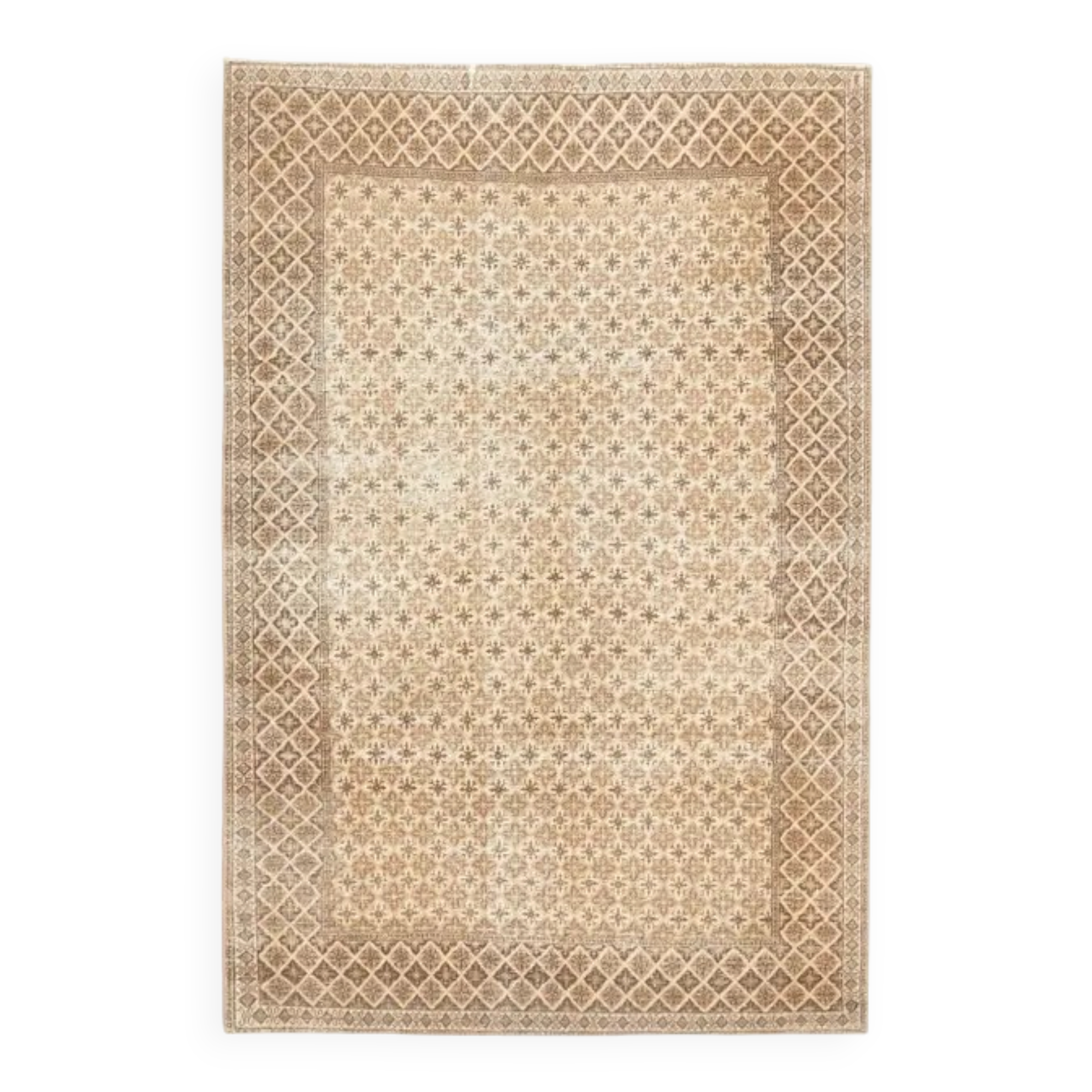 1970s Vintage Turkish Hand-Knotted Wool Cotton Beige Area Rug 149x226