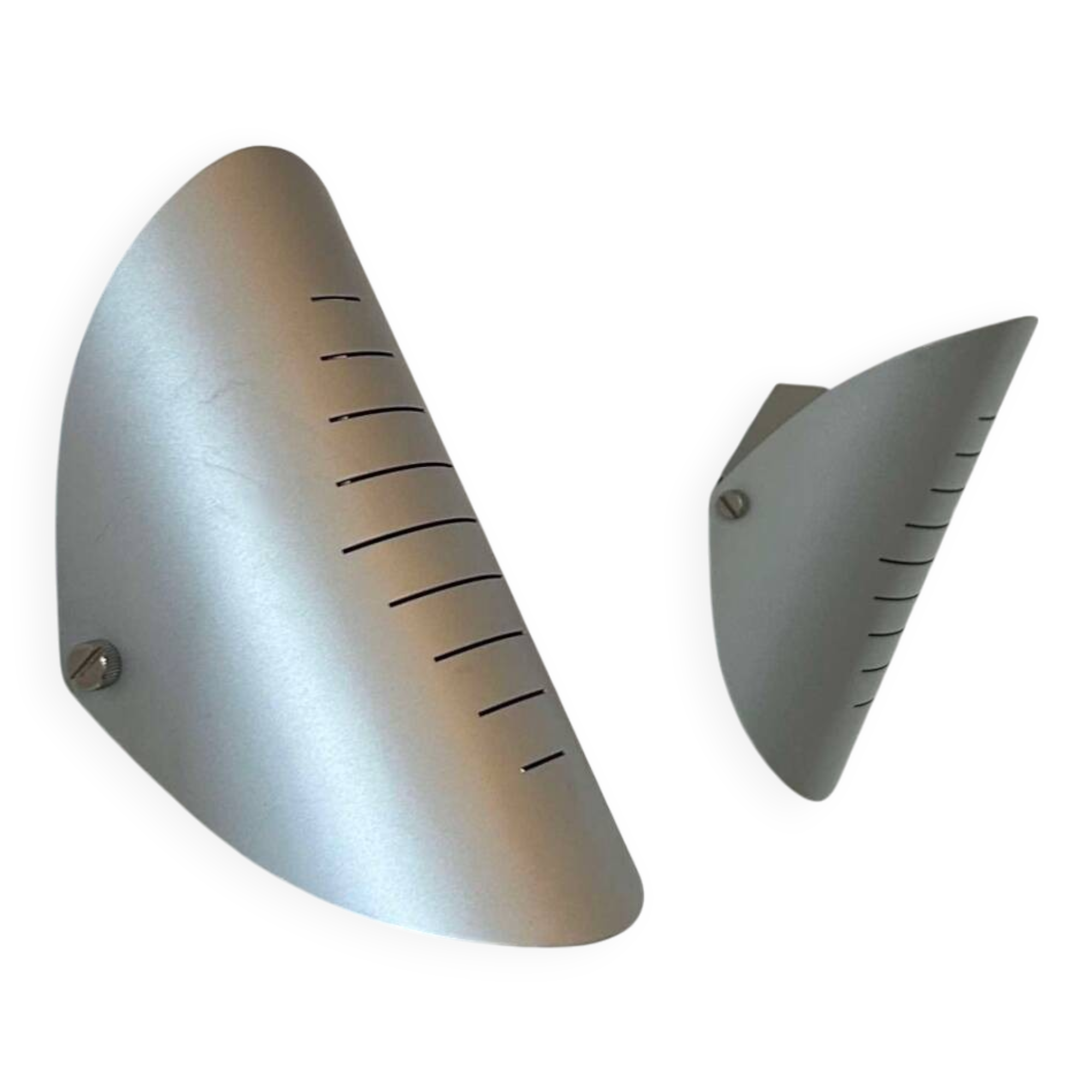 Pair of vintage adjustable wall lights, curved striated metal, France 1980