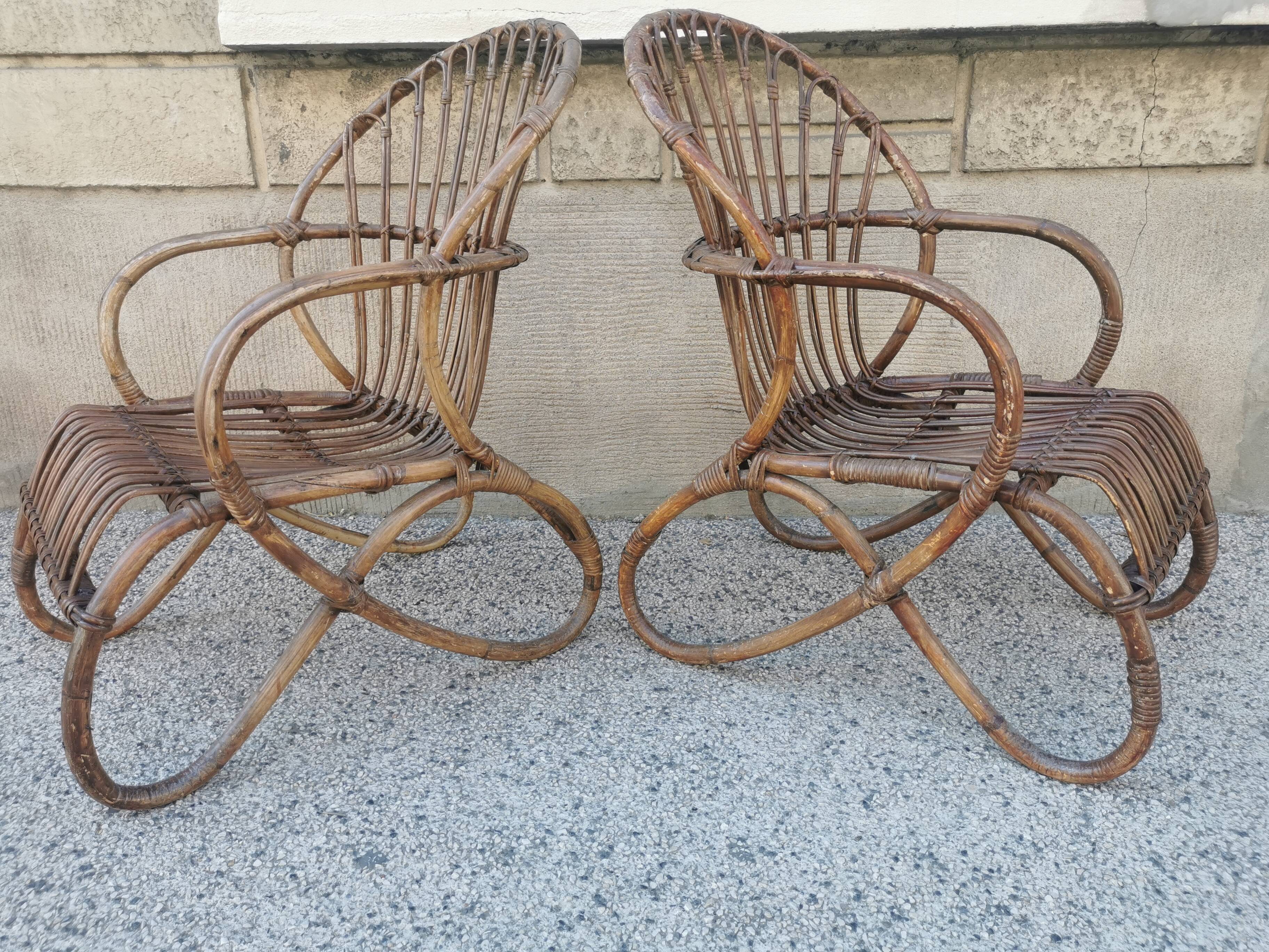 Pair of vintage rattan egg armchairs from the 60s