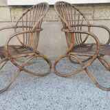 Pair of vintage rattan egg armchairs from the 60s
