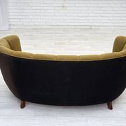 1960s, Danish 2-seater "Banan" sofa, green furniture wool, ash wood.
