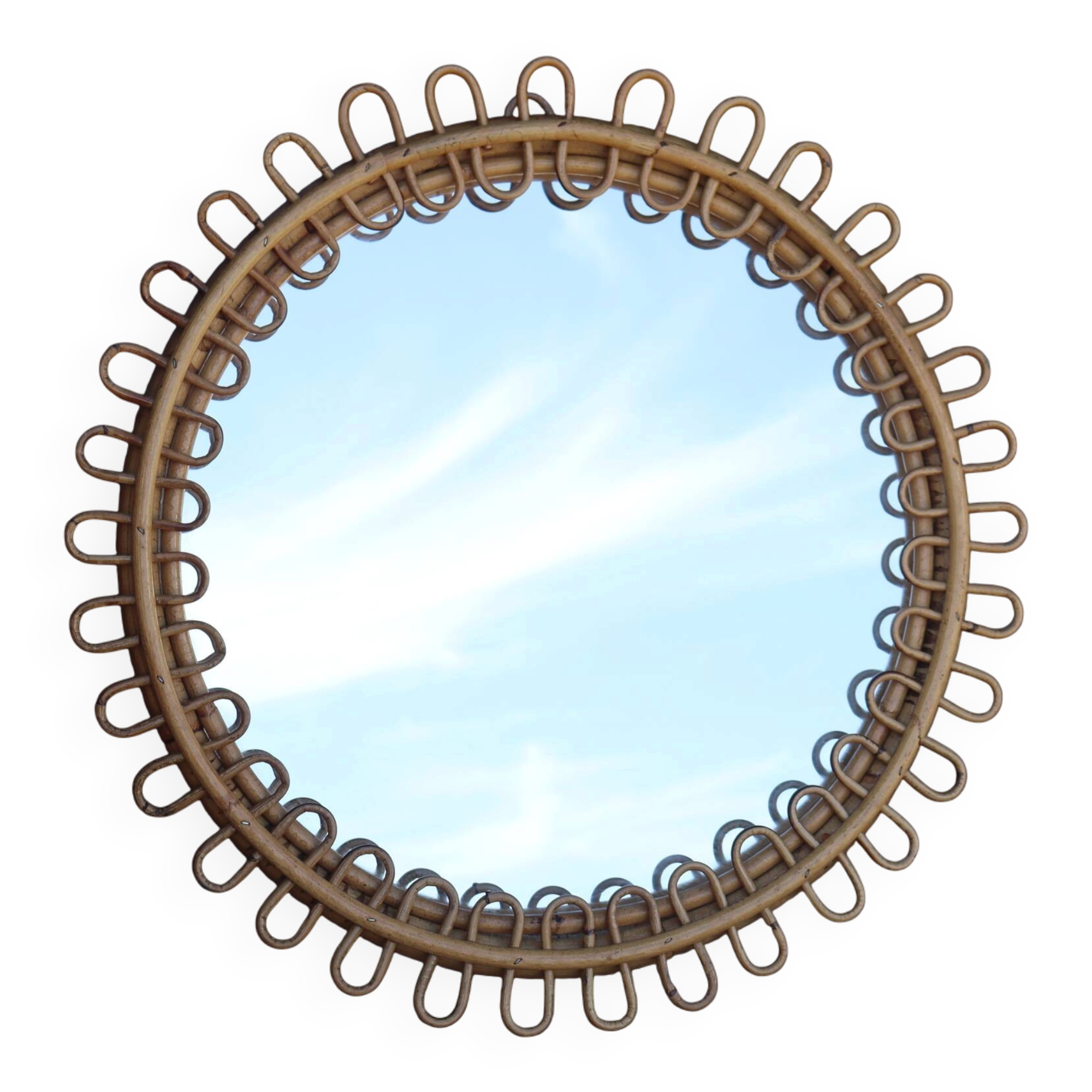 Round rattan mirror attributed to Franco Albini 1950