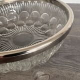 Vintage salad bowl in moulded glass and silver-plated metal.
