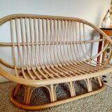 Vintage bohemian rattan canapé from the 60s and 70s.