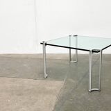 Vintage Space Age coffee table in glass and aluminium attributed to Peter Ghyczy, 1970s.