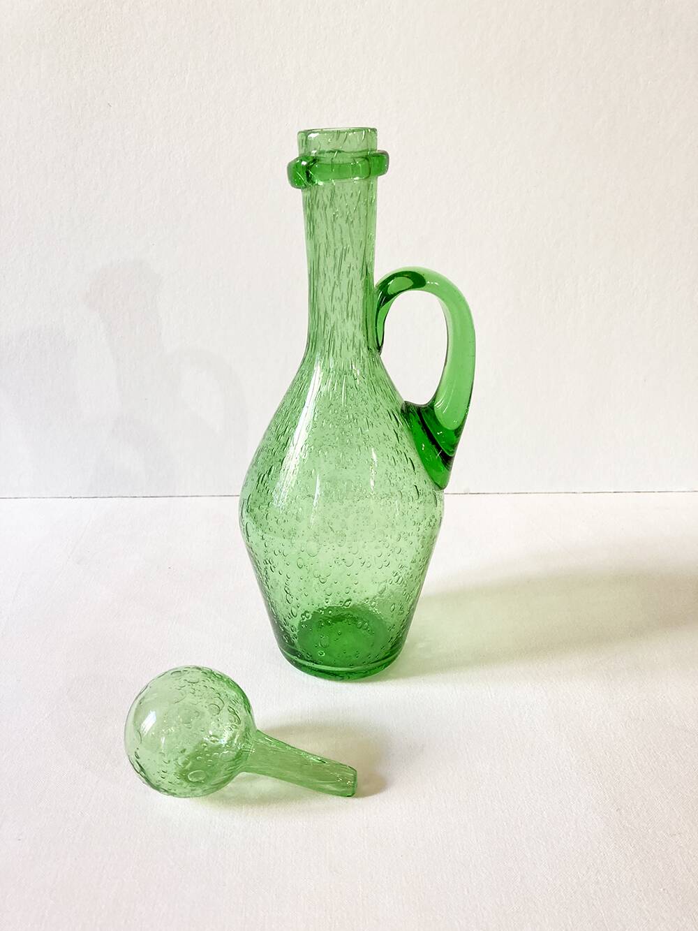 Biot green bubble glass carafe