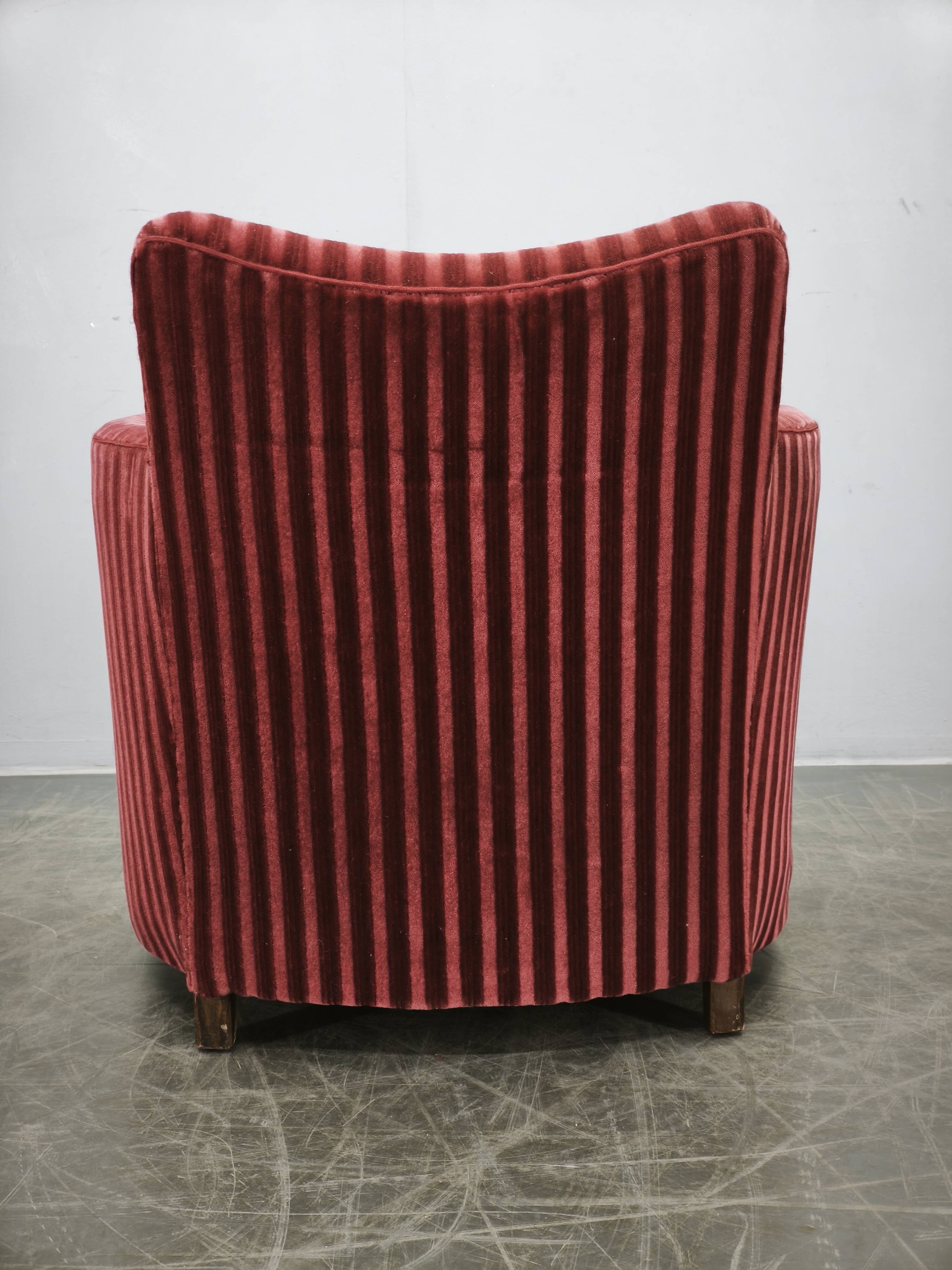 1950s Danish Modern Sculptural Velvet Lounge Armchair