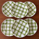 Lot of vintage checkered green dessert plates Moulin des Loups model.