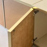 Low ivory lacquered enfilade, smoked mirror & brass JC Mahey, design 1970.