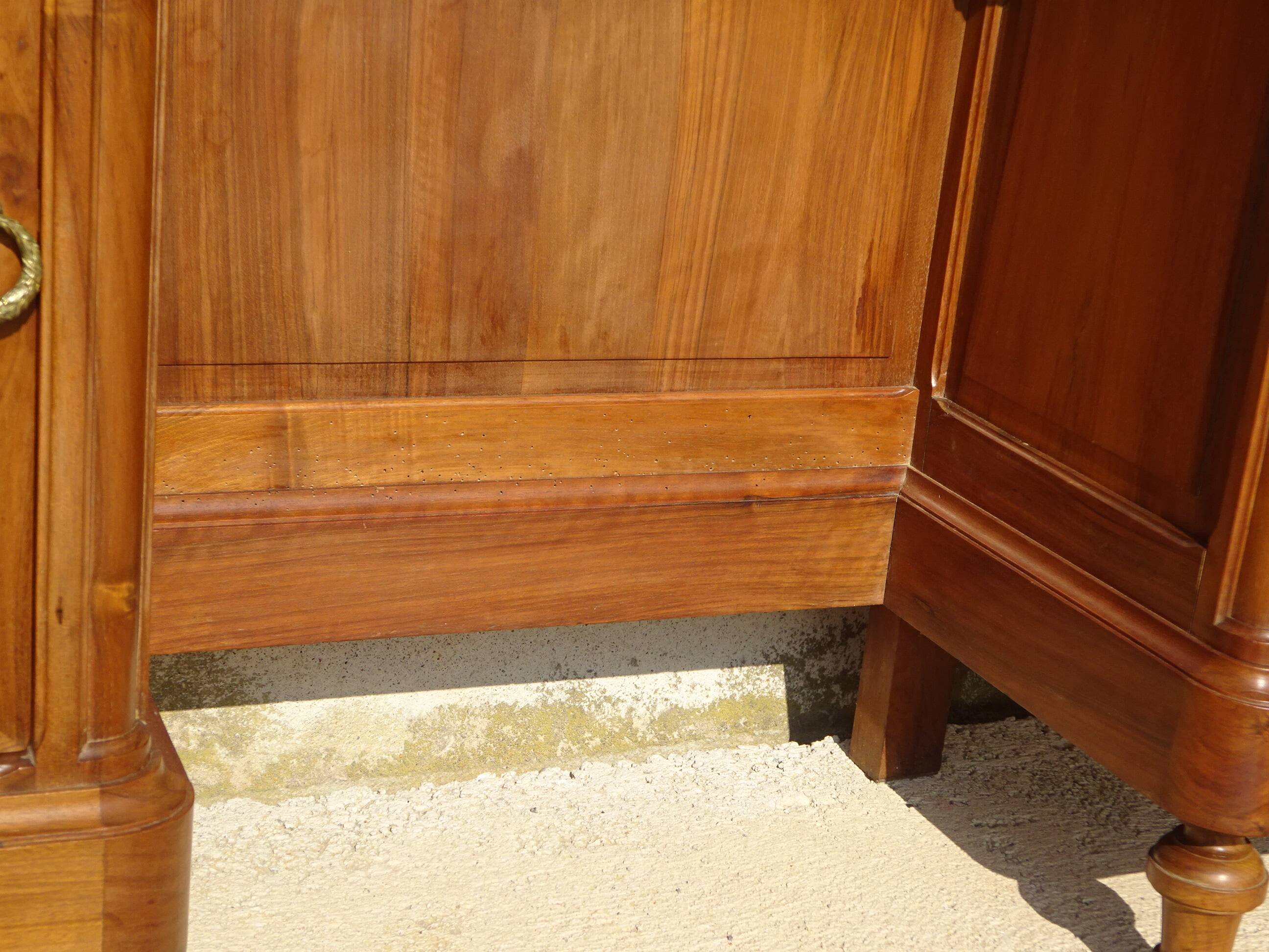 Walnut dressing table with mirror, storage and marble.