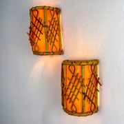 Pair of mid-century rattan wall sconces, circa 1970s, Italy