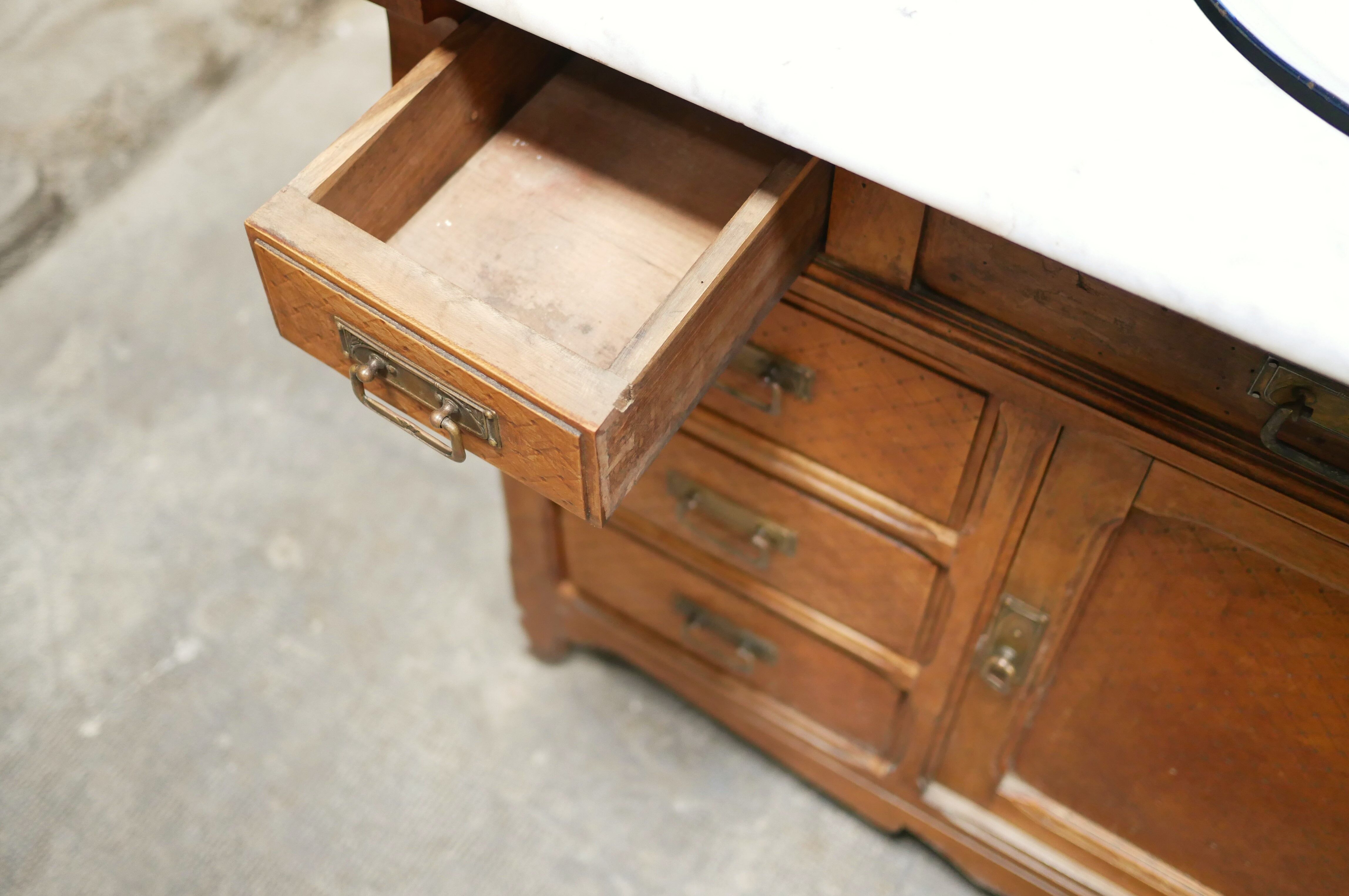 Antique washbasin cabinet in marble and wood