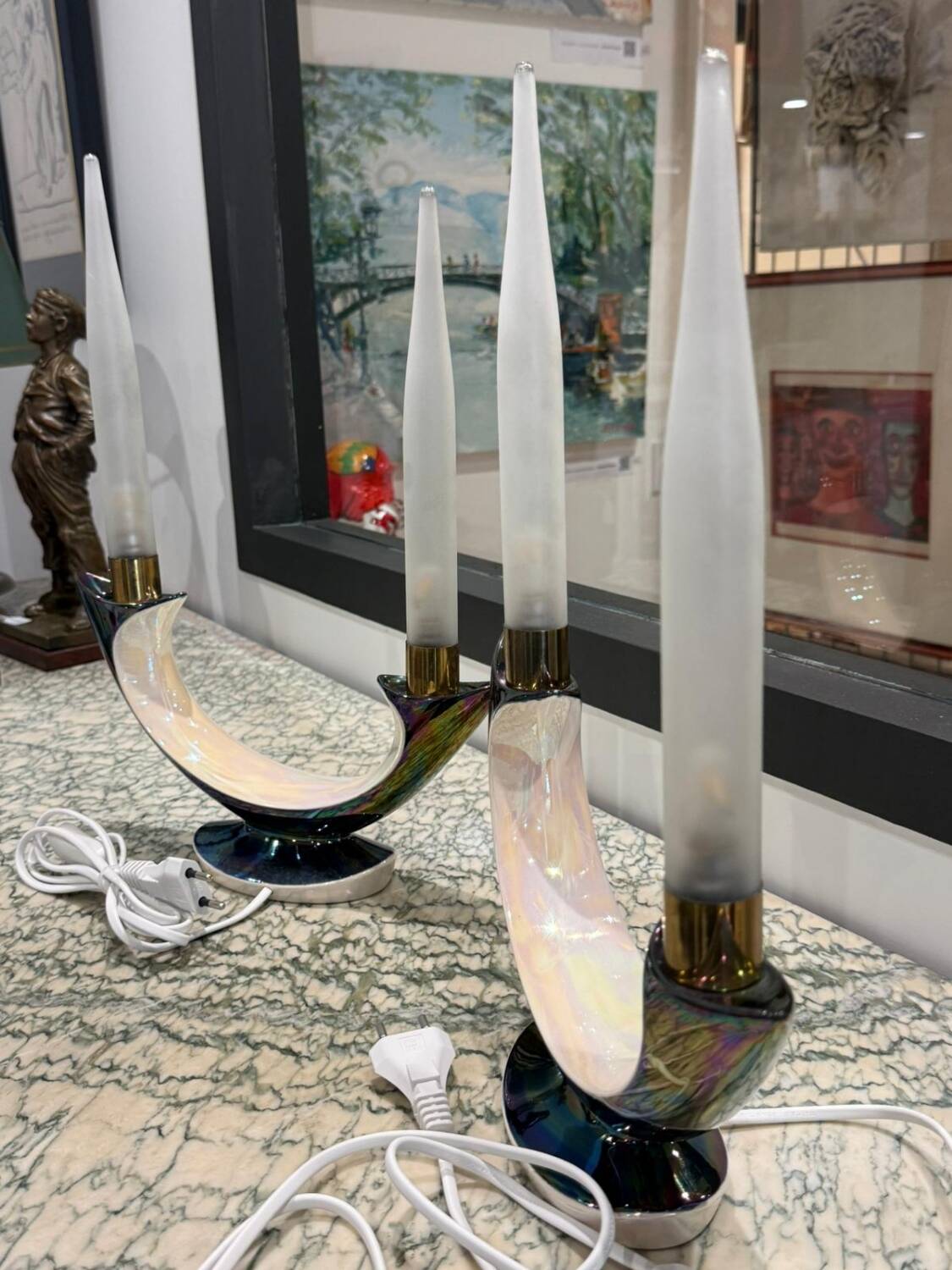 Pair of Verceram electric candlesticks – Space Age design – ceramic