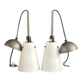 Pair of vintage conical pendant lights in perforated opaline.