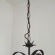 French vintage chandelier 3 lights green leaf amber glass 4966