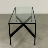 Table basse en fer et verre fabriquée à la main dans les années 60