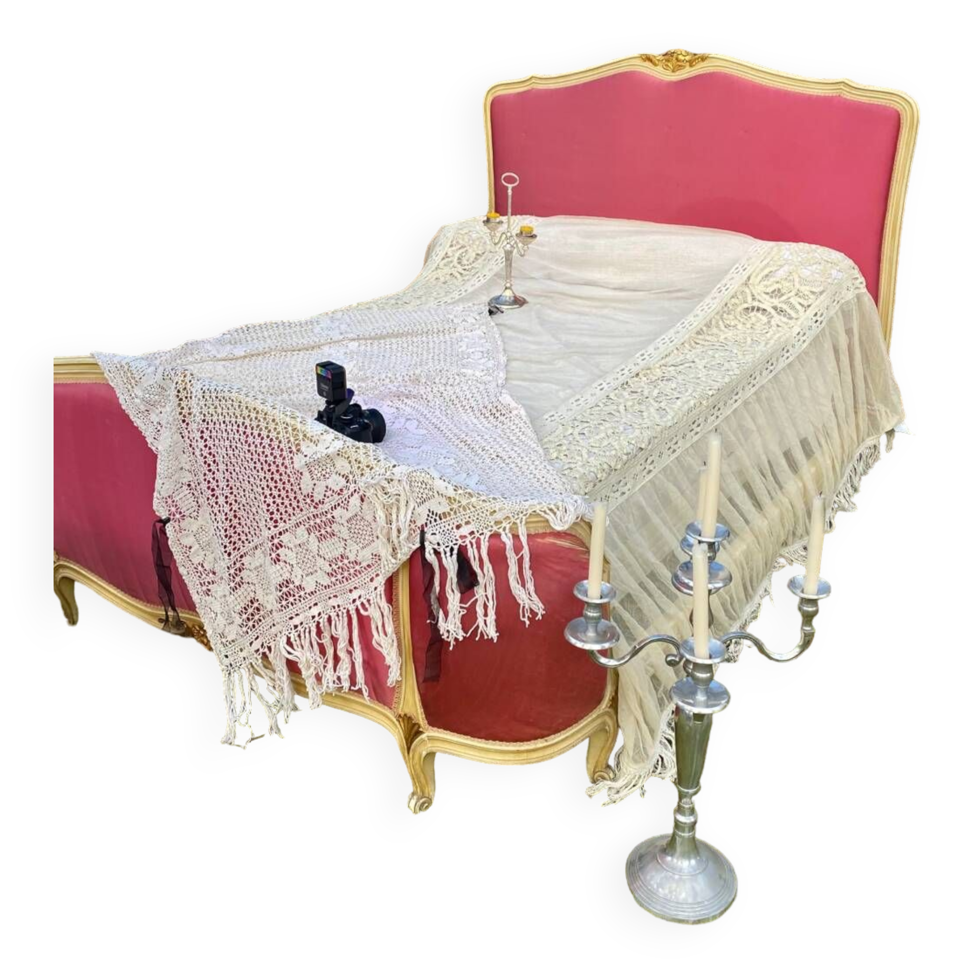 Pink Louis XV style bed