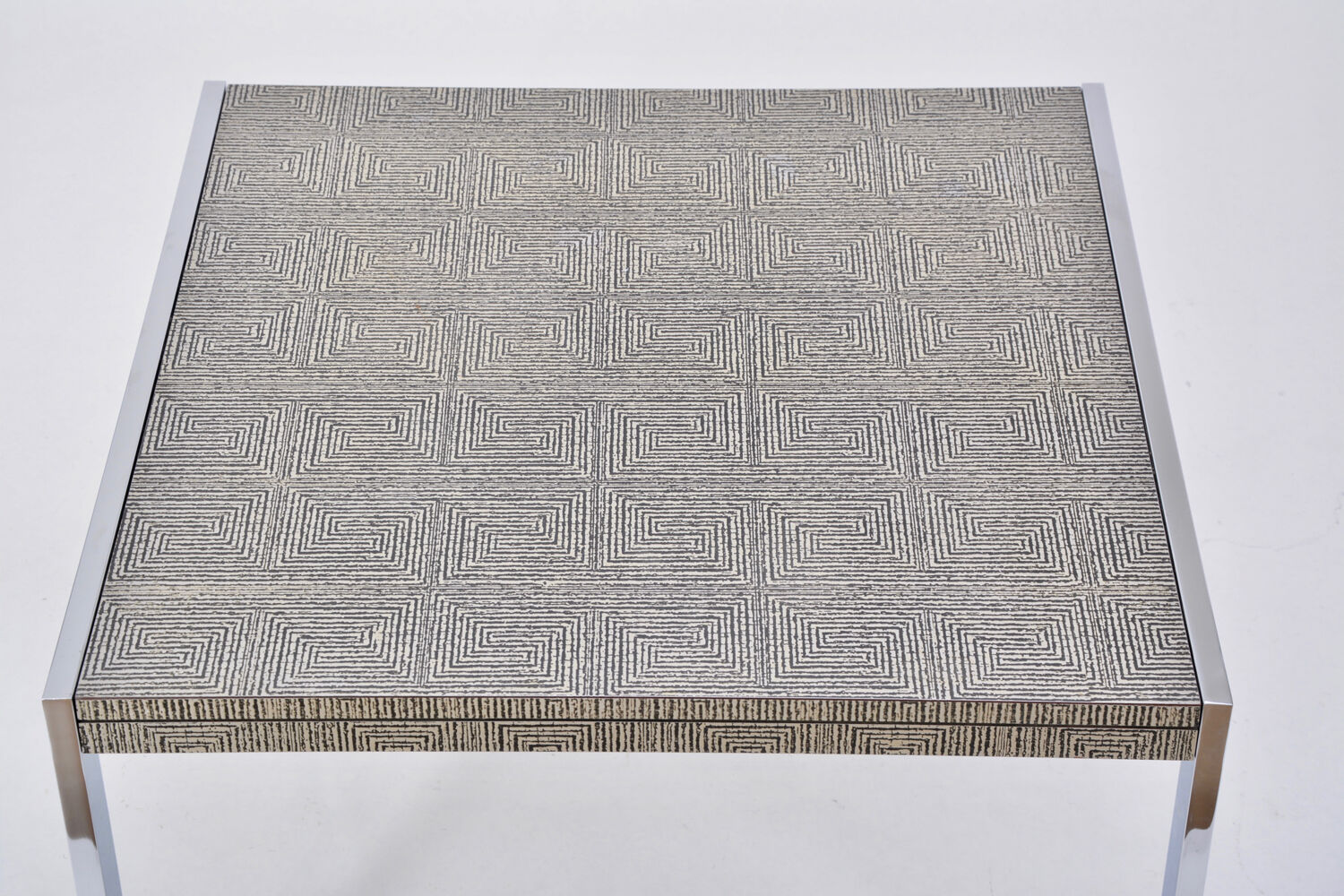 Mid-century modern steel and aluminium coffee table with graphic meander pattern