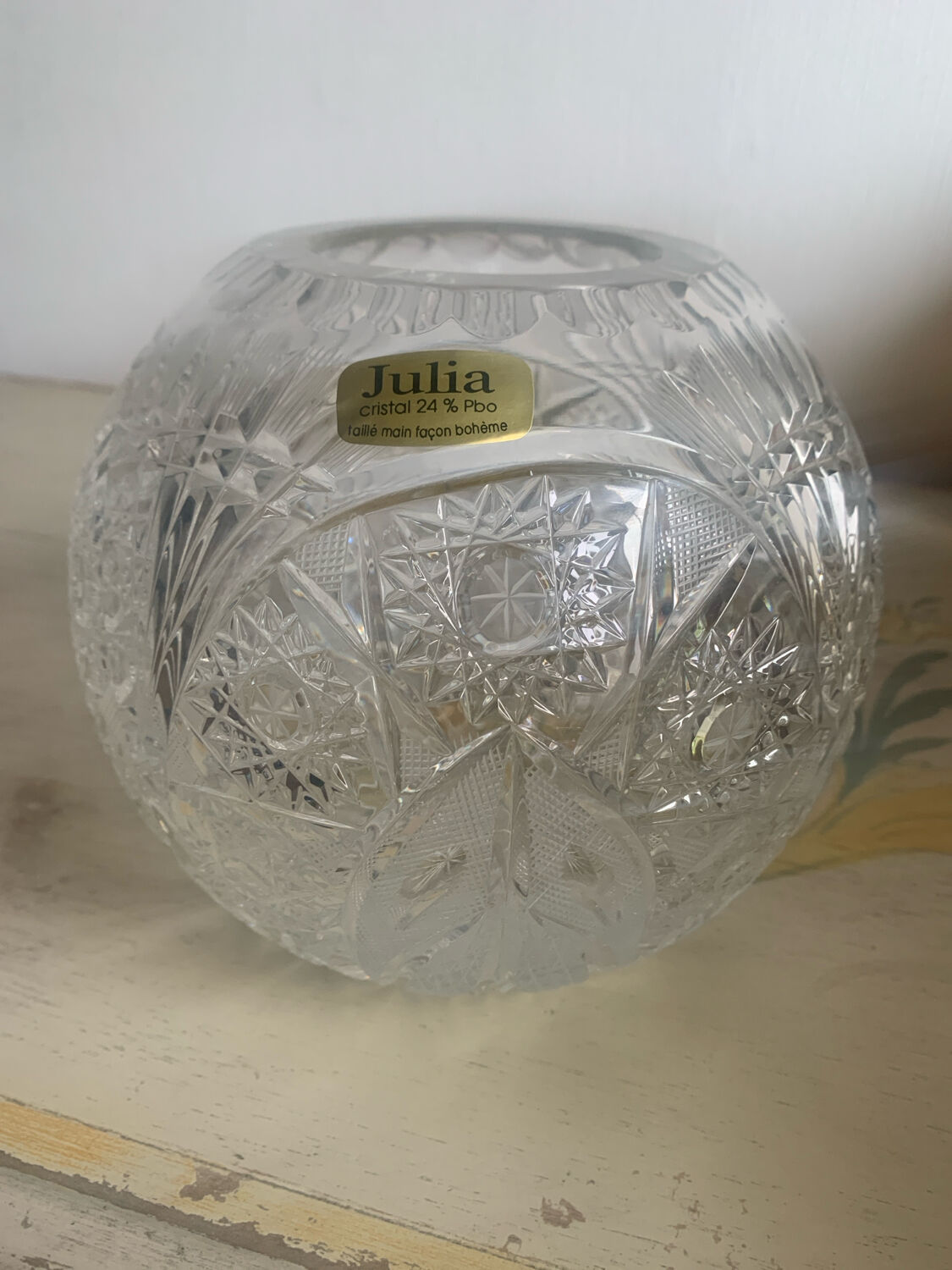 Pair of hand-cut Bohemian crystal ball vases Julia Crystal